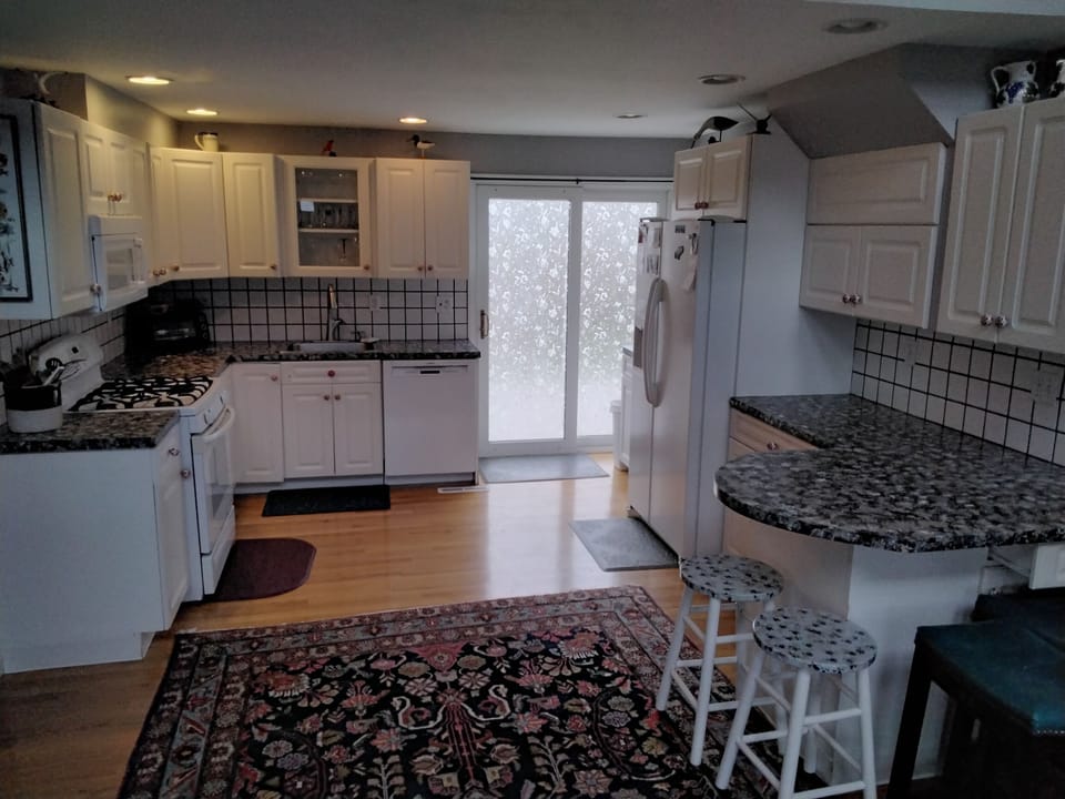 Kitchen. Sliders to back deck.