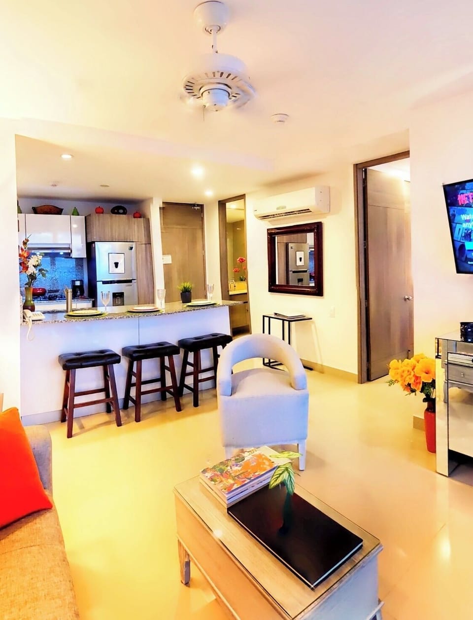 www.Cartagenavacationrentals.info  - Quiet ceiling fans with large AC Unit