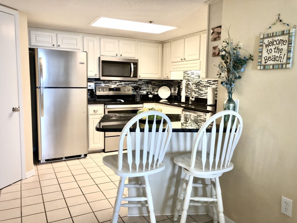 Well equipped kitchen that is kept stocked so you can cook if you wish.