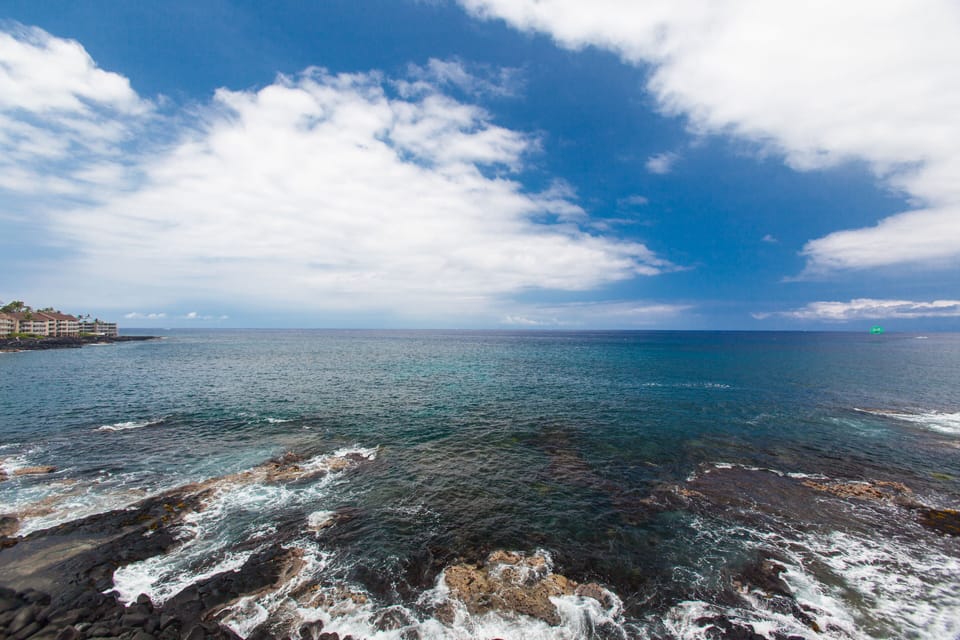 View from the living room private lanai overlooking Kona Bay.