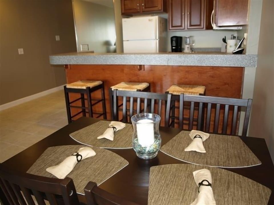 Dining area provides a place for everyone to enjoy take out or home cooked meal.