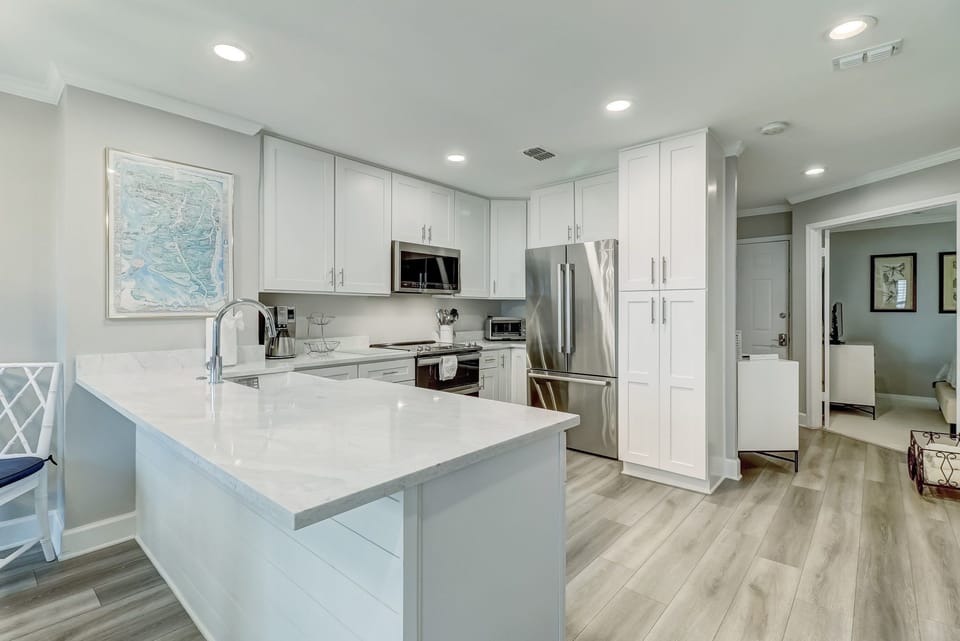 Kitchen adjacent to the living space