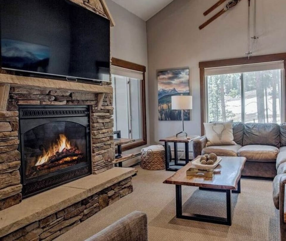 Living room with gas fireplace and Smart TV
