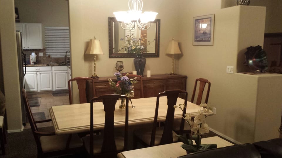 Dining table seats 6 easy.
