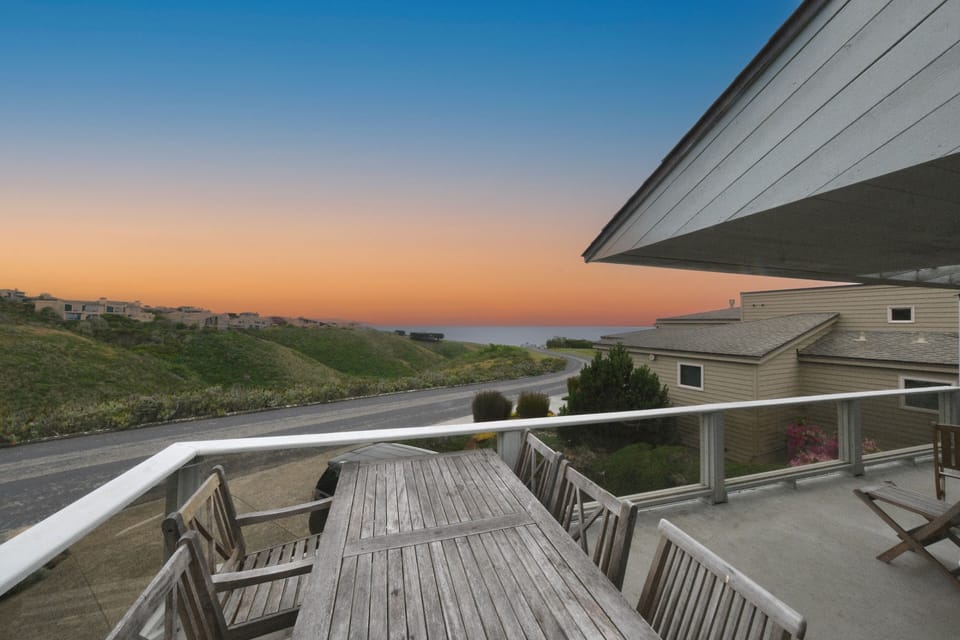 Deck off kitchen with views of the bay.