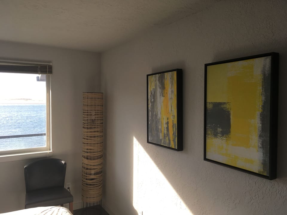 Art reflects the place (including grays and yellows of seagulls)