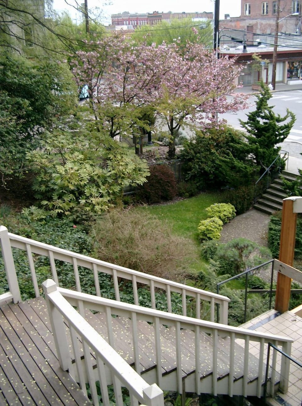 View going down the stairs from the penthouse to downtown.