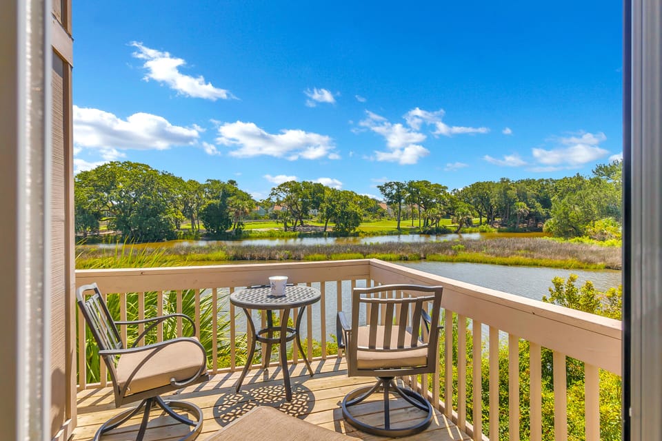 Balcony overlooking the pond