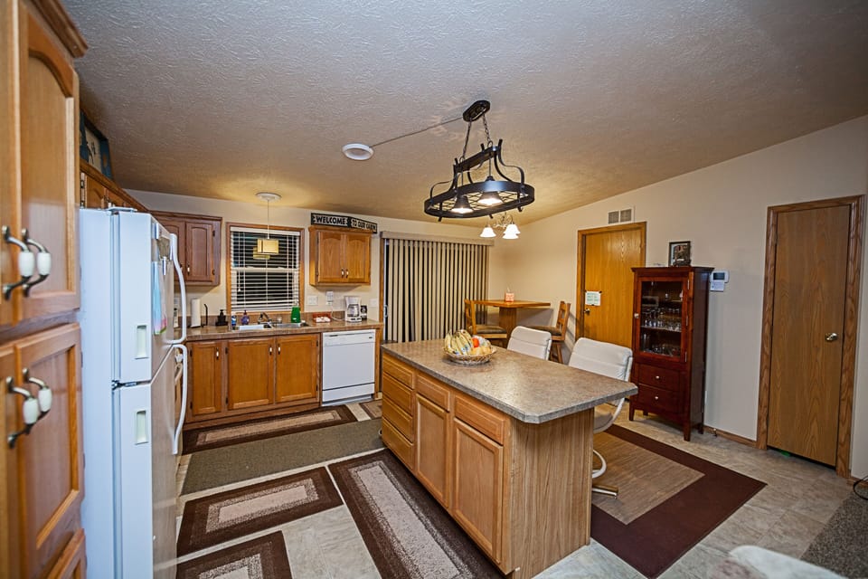 The kitchen is fully functional and stocked with pots, pans and what you need.