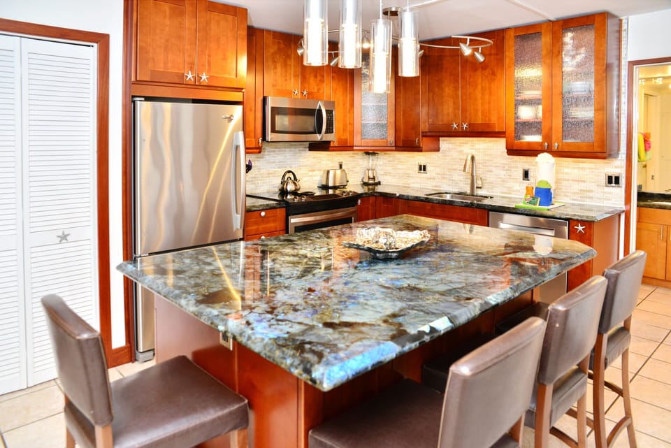 Exotic and very rare Labradorite granite countertops shine like gemstones