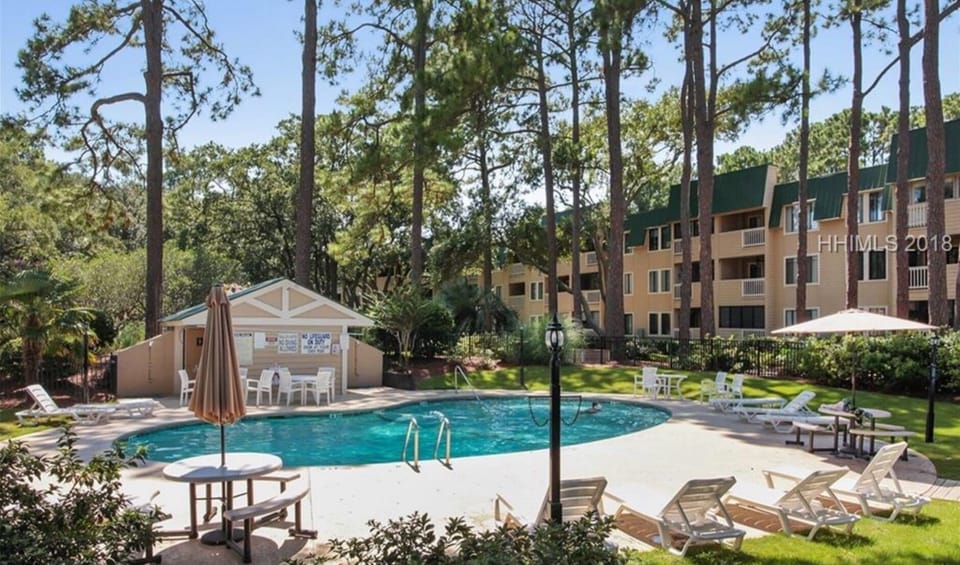 Smaller pool with 8’ deep side by beach