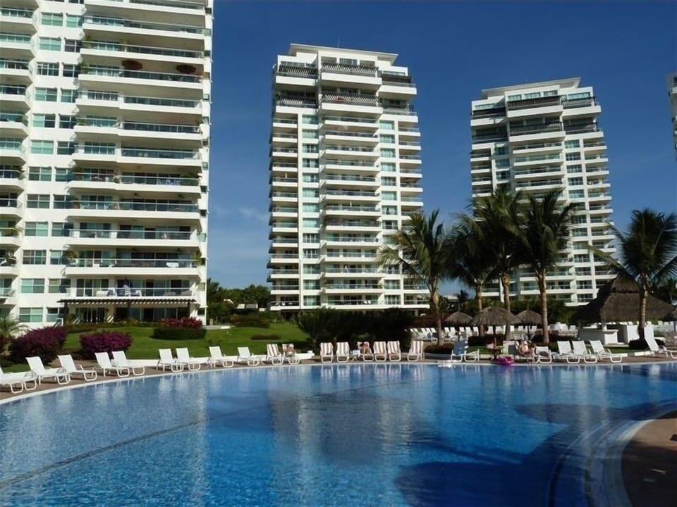 View of the buildings from the beach.