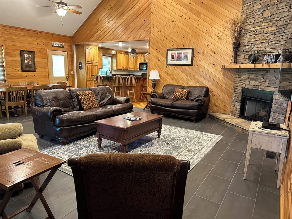 Open floor plan with various gathering spaces.