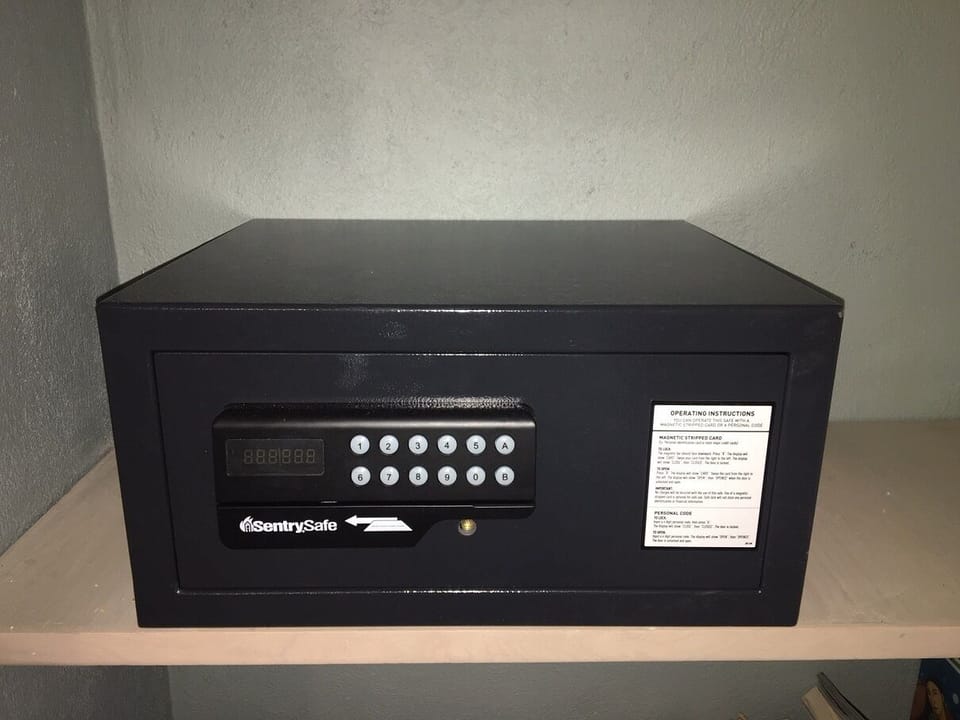 Free safe - large enough for laptops and valuables. Set your own personal code