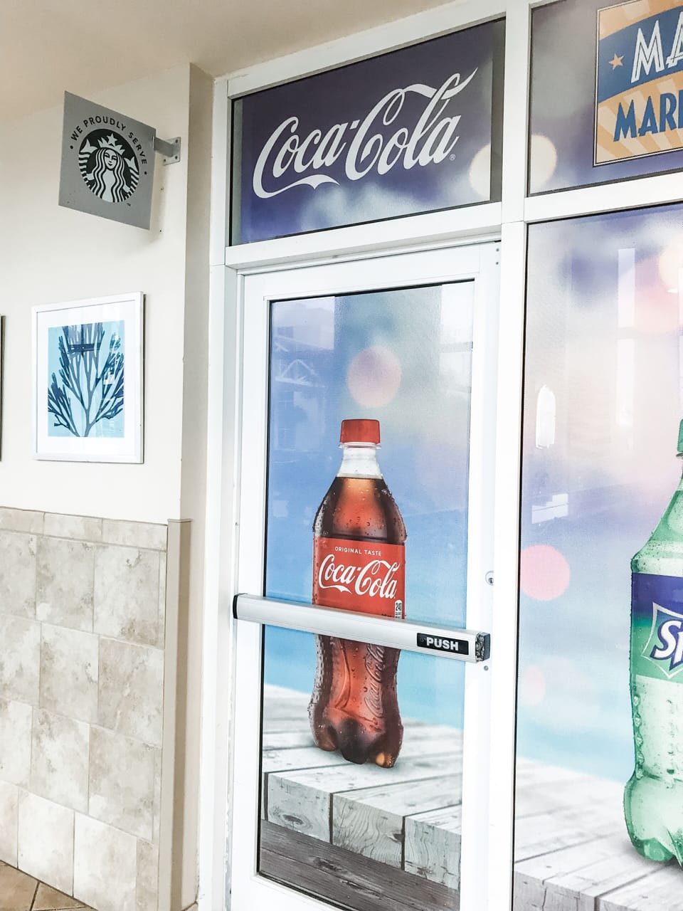 small grocery store and starbucks. 