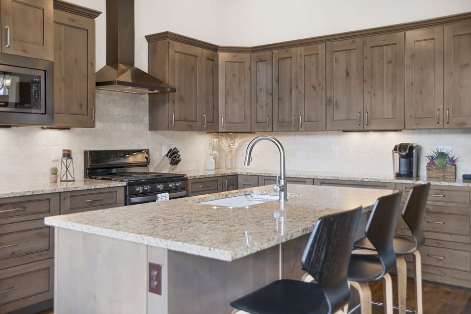 Kitchen with Island Bar Seating for 3