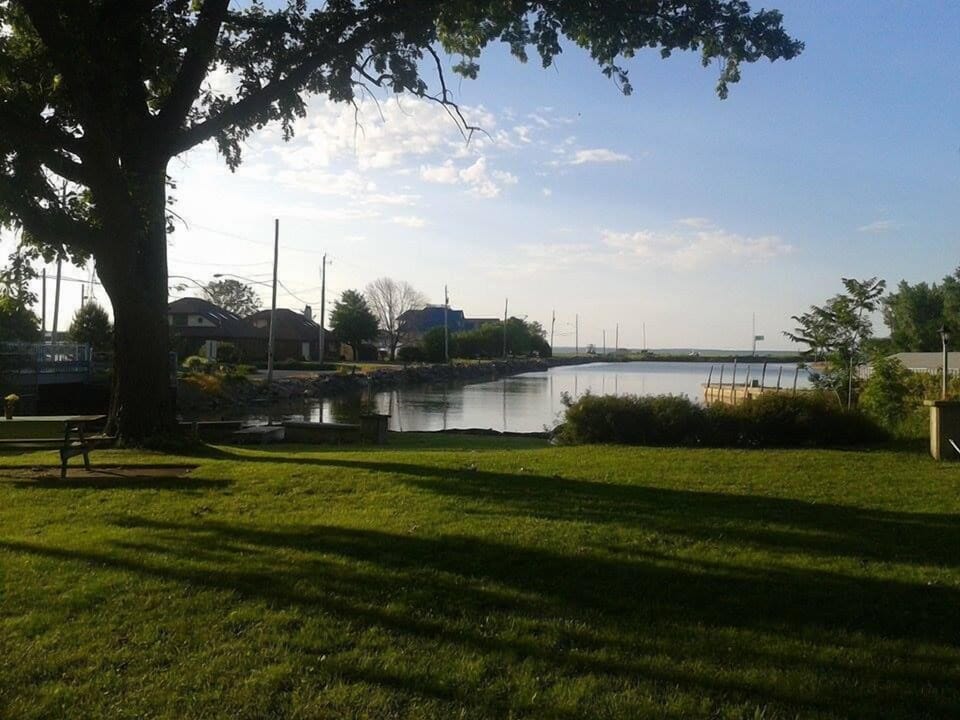 View of the great yard and water at sunset