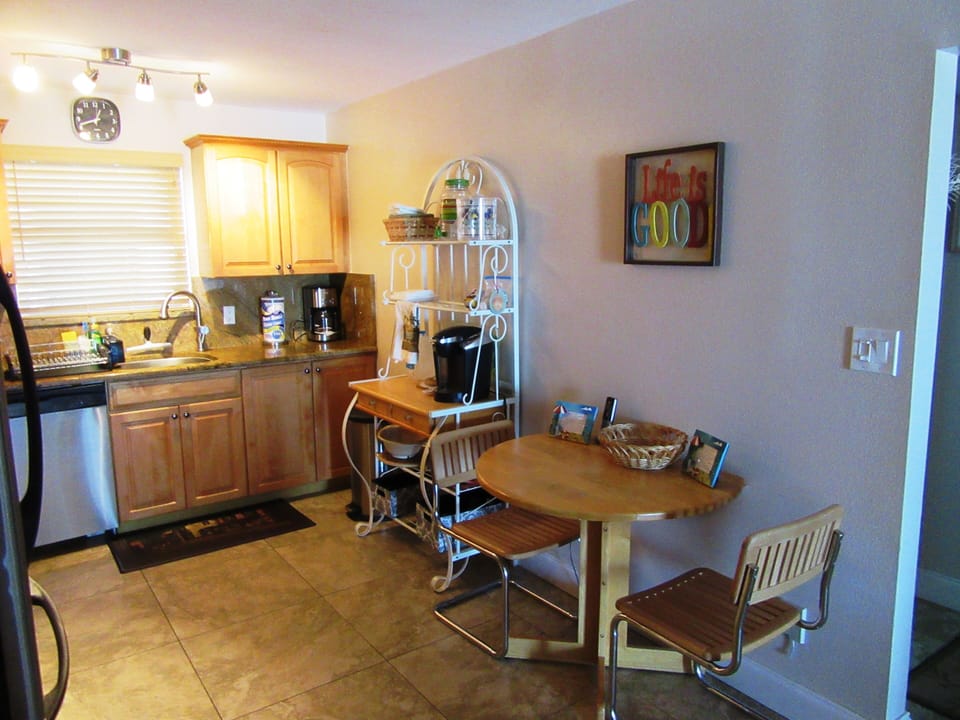New kitchen chairs.  Fully stocked cabinets.