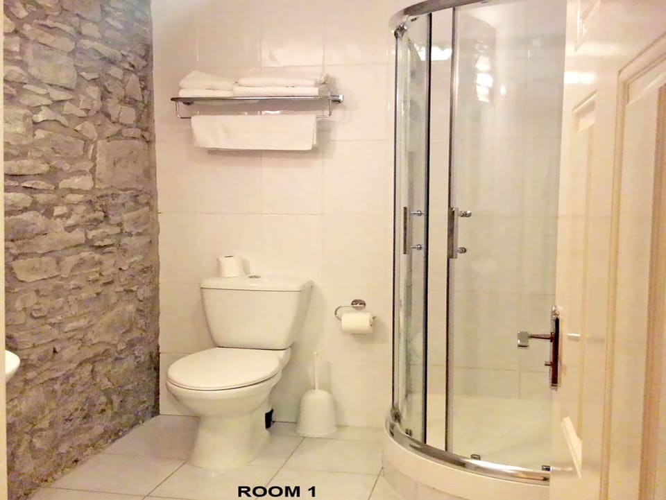 Shower, free toiletries, hair dryer, towels