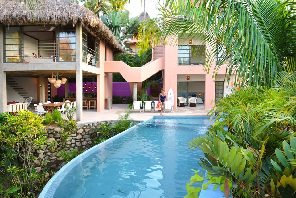 View of the house and patio from the private heated pool