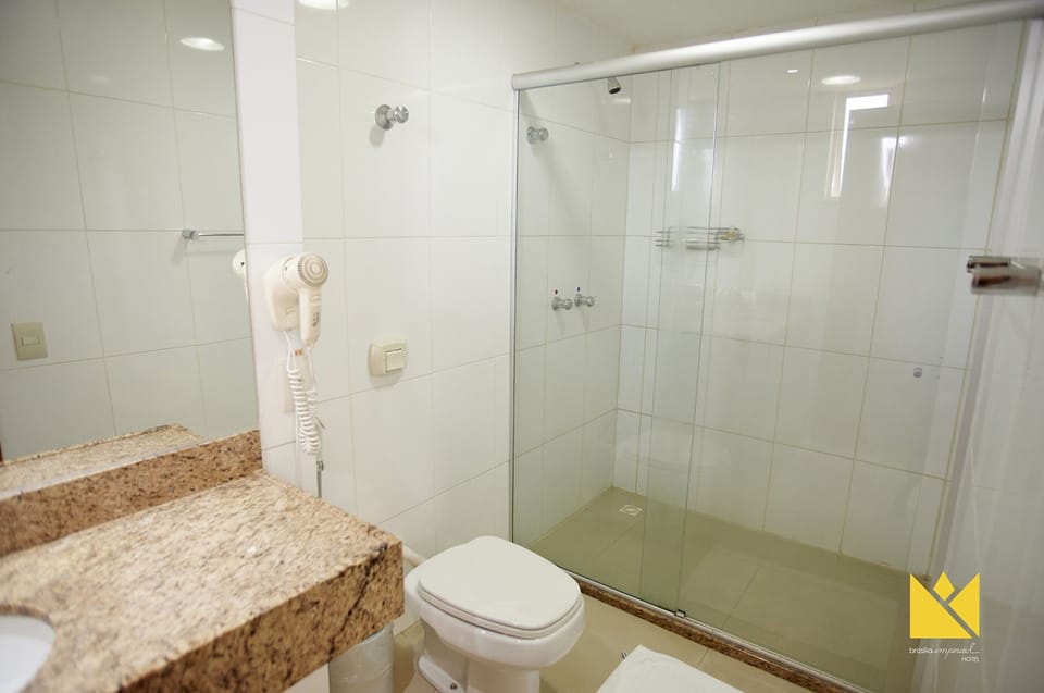 Shower, free toiletries, hair dryer, towels