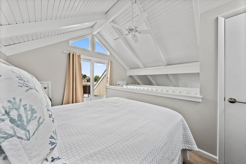 Queen bed and private deck