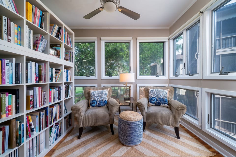 This library is a perfect spot for morning coffee or  catch up with a good book.