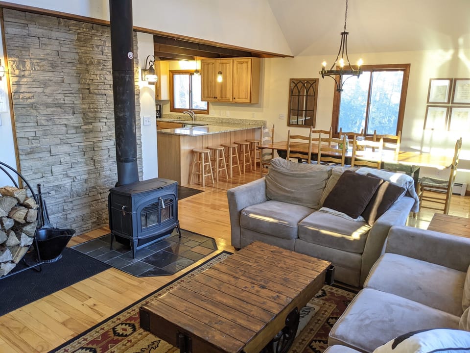 Wood burning stove in Family Room