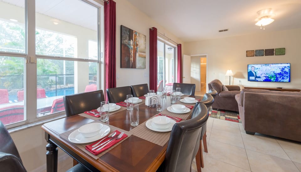 Dining area; table seats 8-10 comfortably.