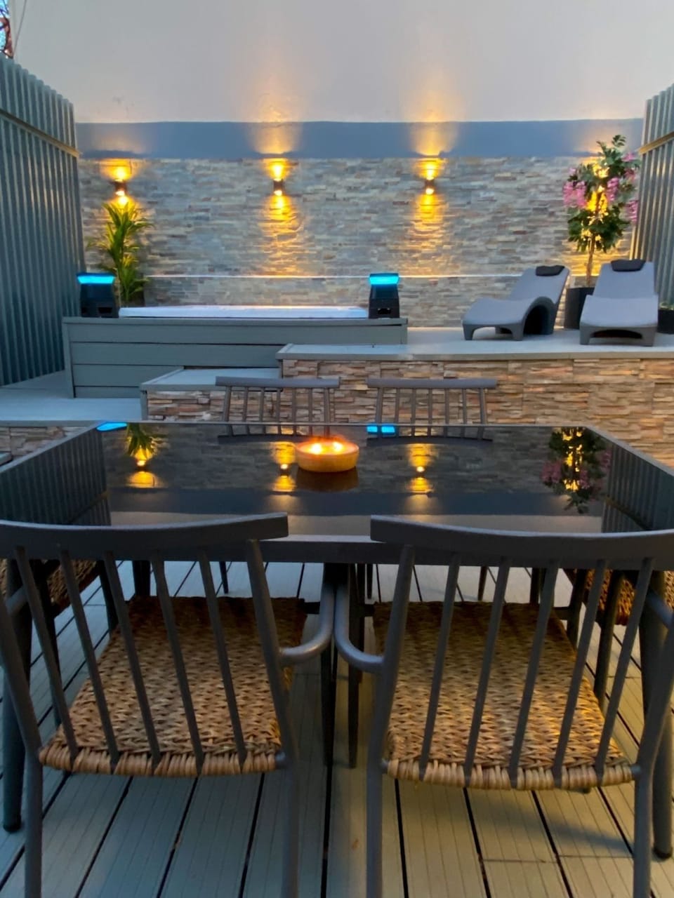 Our private Jacuzzi Terrace with the best in lighting and privacy for your stay.