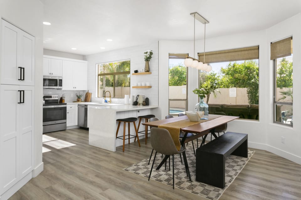 Dining table and kitchen