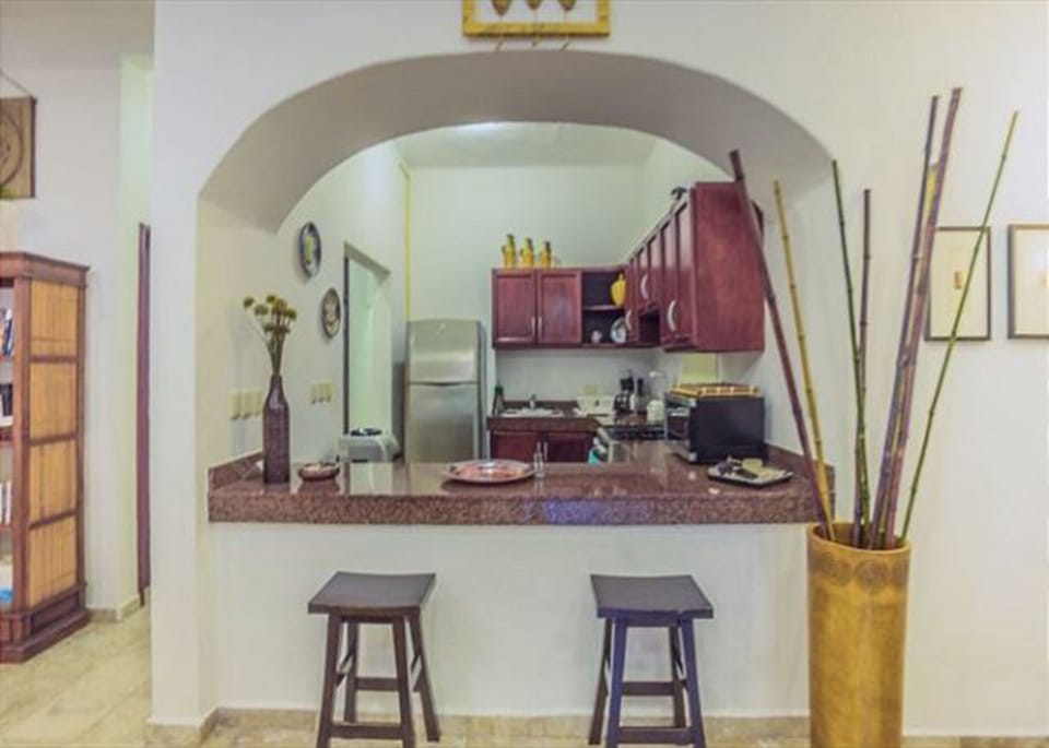 Apartment | Private kitchen | Full-size fridge, microwave, oven, stovetop