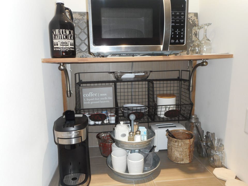 1st Bedroom Coffee Bar. Single serve coffee-maker and microwave