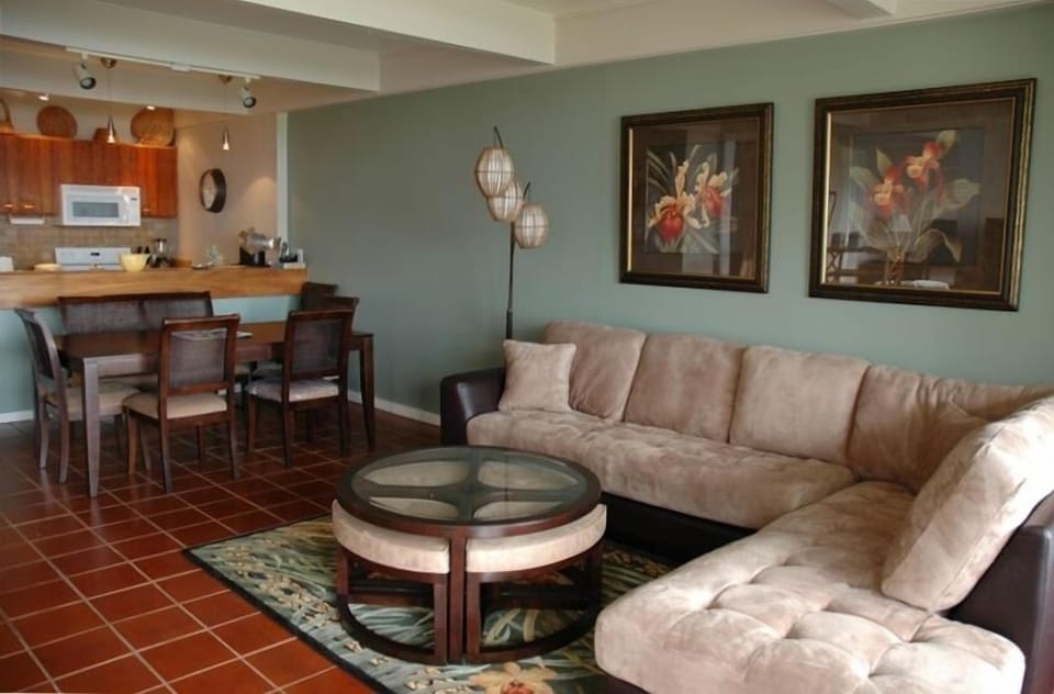 View of living room to dining area to kitchen - open concept with lots of space