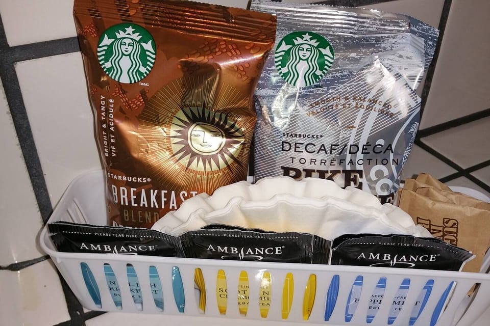 I provide coffee for you (both decaf and leaded versions)  & a few different teas.
