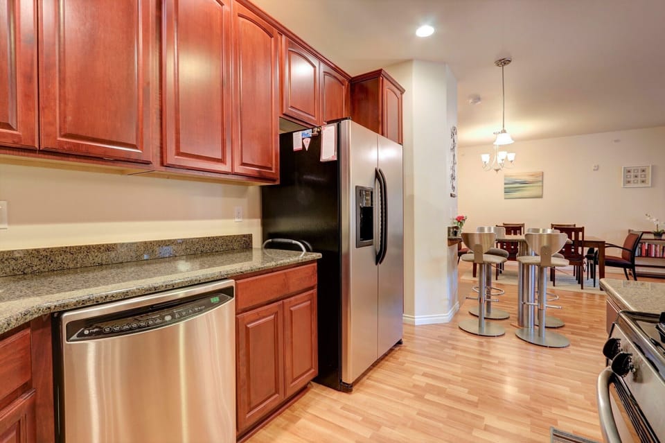 Top of the line kitchenware. Nice new stainless steel appliances.  
