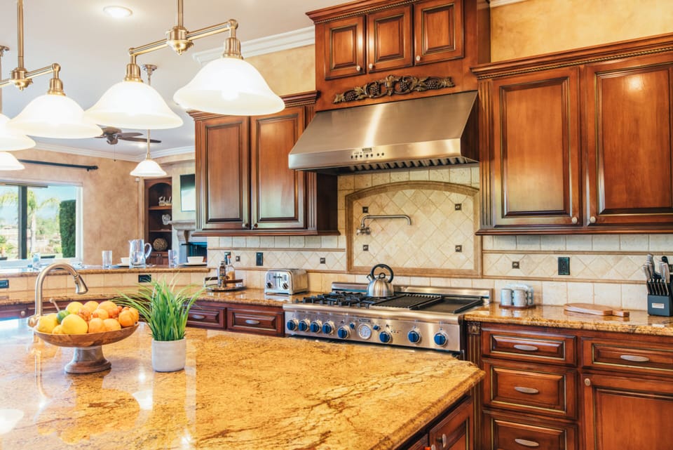 Fully-equipped, open kitchen features tons of space and a gas range.