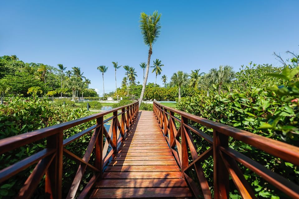 Boardwalk to the beautifull gardens that lead to the pool and beach