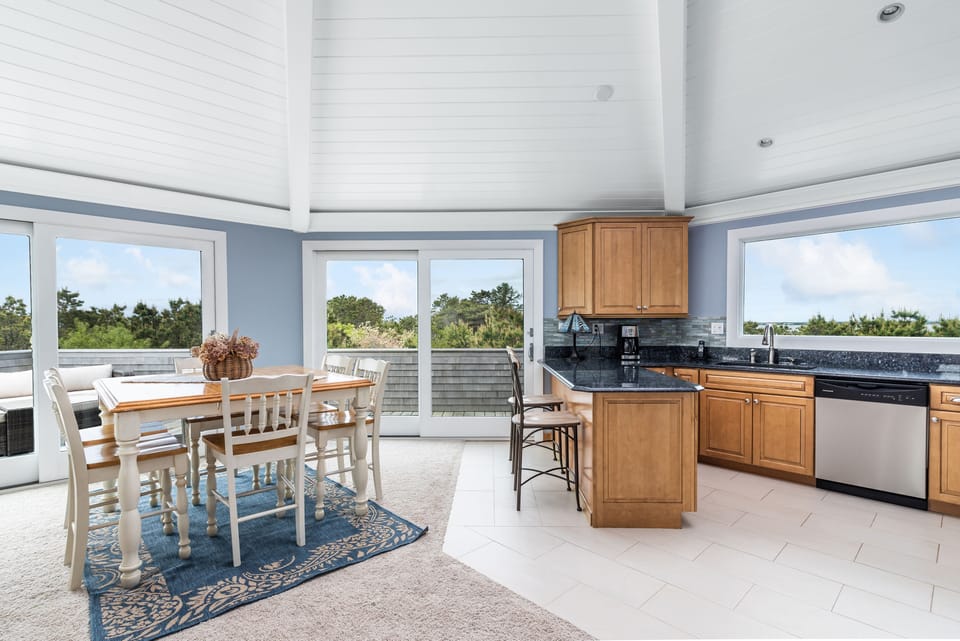 Dining area and kitchen with west facing views 
