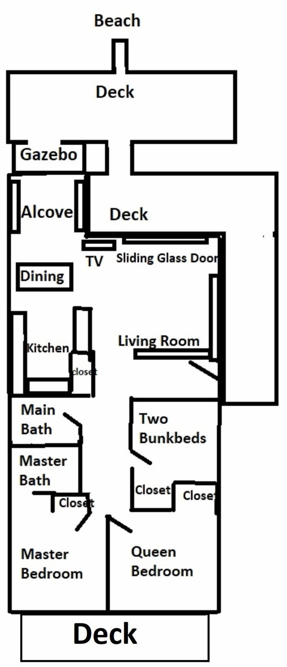 Beach deck is accessed from street without steps