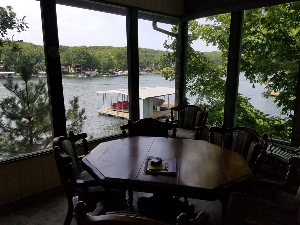 One view from the sunroom looking out at the lake view.