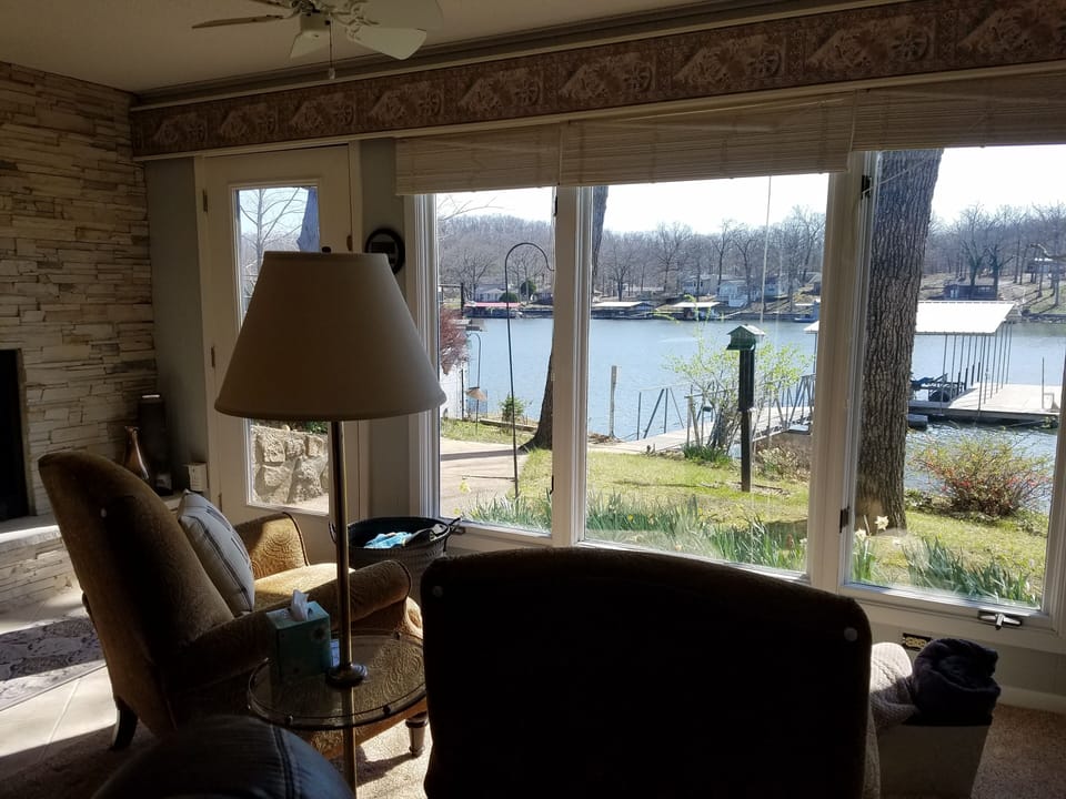 A different view from the lower level looking out at the lake.