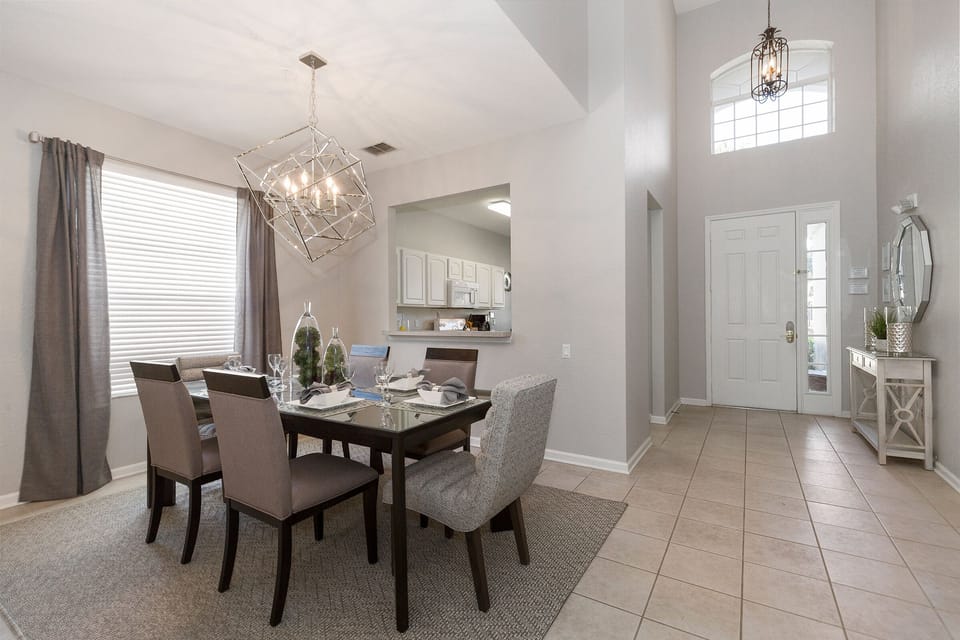 Enjoy family meals at the formal dining table with seating for 6