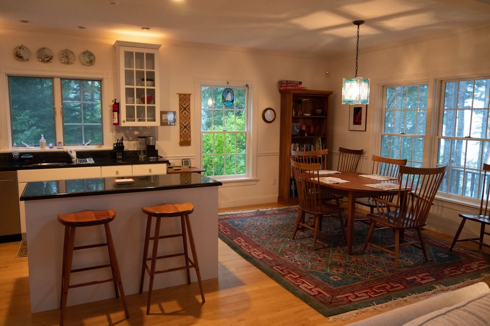 Kitchen and dining room areas.
