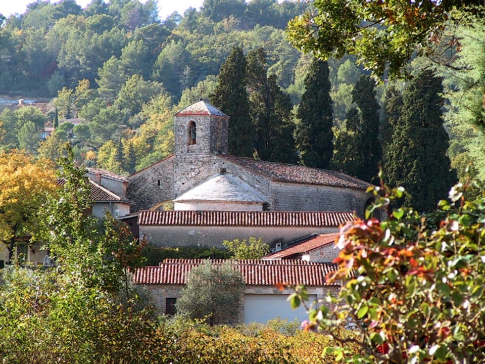 Vineyard buildings in front of 1000 year old chapel
