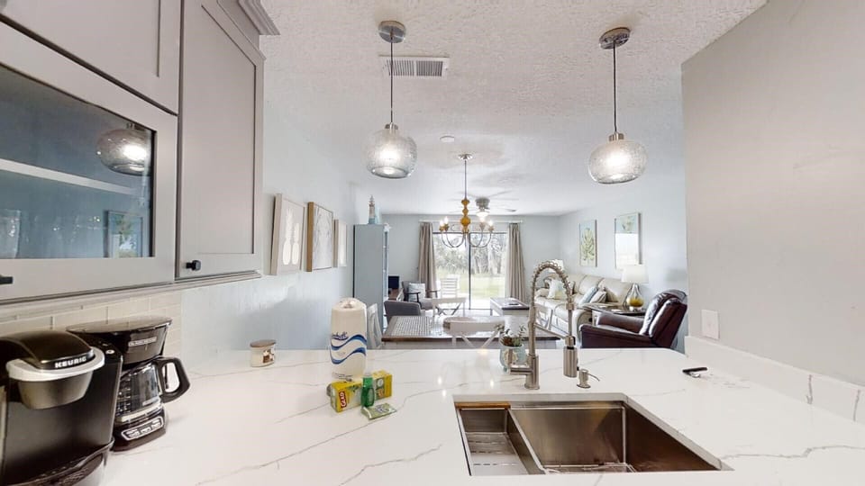 view from kitchen to living area