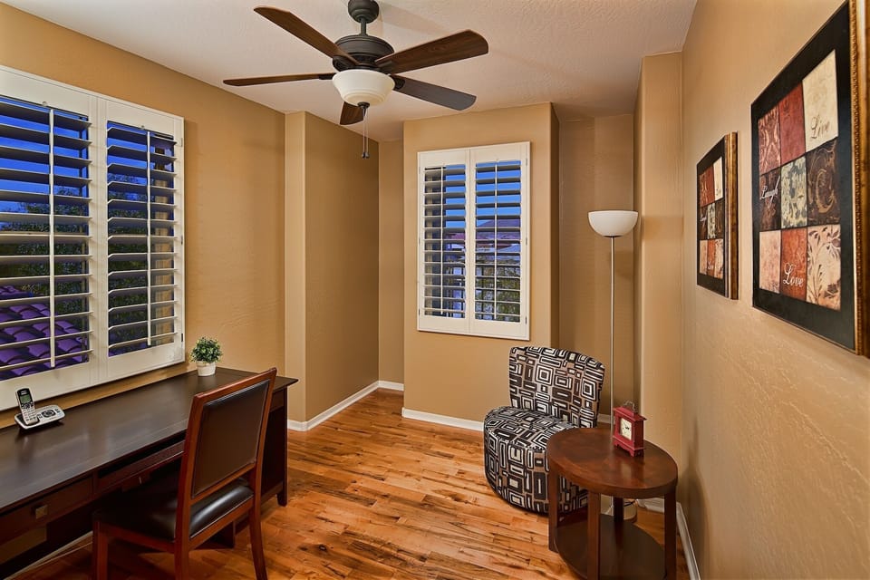 Den with office work-space.