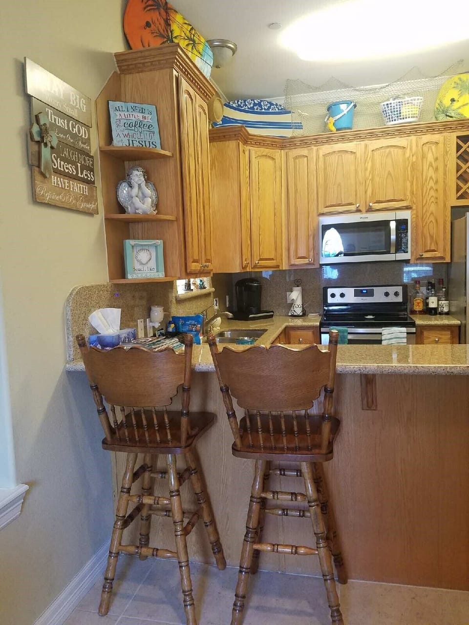 Extra seating at Bar with Solid Wood Bar Stools.