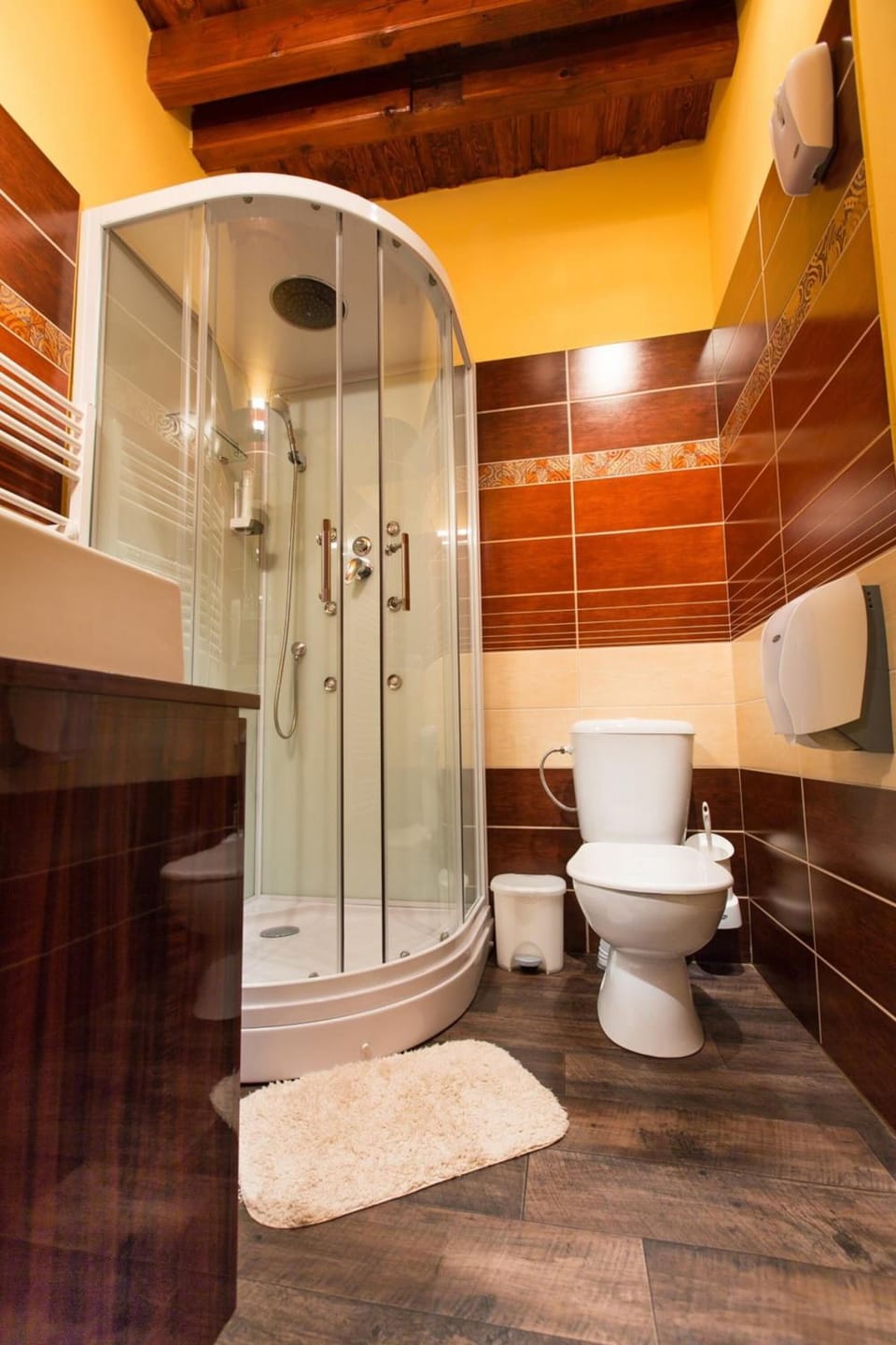 Shower, free toiletries, hair dryer, slippers
