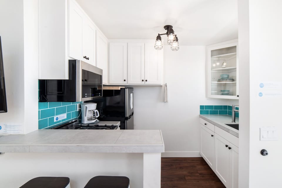 Ocean view kitchen off living room